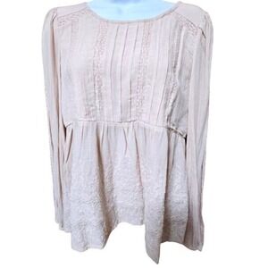 American Eagle NWT Peasant Top Blouse Rose Pink Lace Detail Tie Back Top